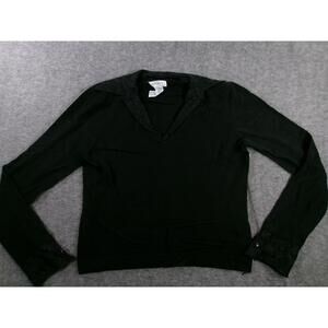 Nine West Top Women Extra Large Black V Neck Textured Collar Professional Chic